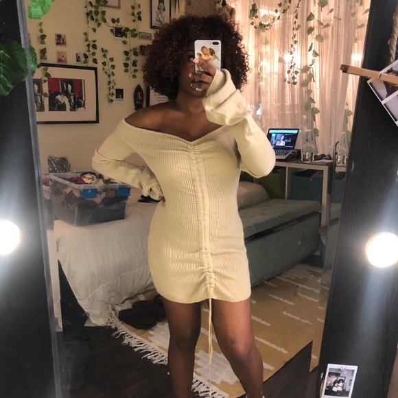 BEIGE RUSHED DRESS - Picture 3 of 5